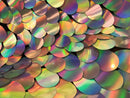 Iridescent Sequins Hologram Fabric - Silver Oval Teardrops - 58 Inch Fabric Sold By The Yard