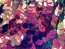 Iridescent Sequins Hologram Fabric - Magenta Oval Teardrops - 58 Inch Fabric Sold By The Yard
