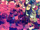 Iridescent Sequins Hologram Fabric - Magenta Oval Teardrops - 58 Inch Fabric Sold By The Yard