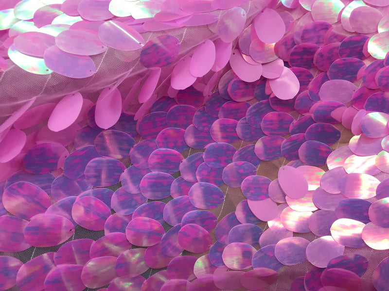 Iridescent Sequins Hologram Fabric - Lavender Oval Teardrops - 58 Inch Fabric Sold By The Yard