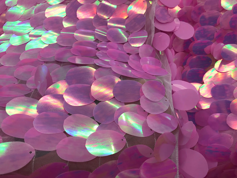 Iridescent Sequins Hologram Fabric - Lavender Oval Teardrops - 58 Inch Fabric Sold By The Yard