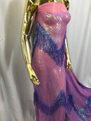 Fringe Sequins - Iridescent Lilac - Dangle 4 Way Stretch Fancy Sequins Fabric Sold By The Yard