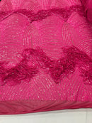 Fringe Sequins - Hot Pink - Dangle 4 Way Stretch Fancy Sequins Fabric Sold By The Yard