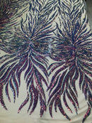 Phoenix Feather Sequins - Iridescent Lavender - 4 Way Stretch Phoenix Pattern Fashion Design Fabric