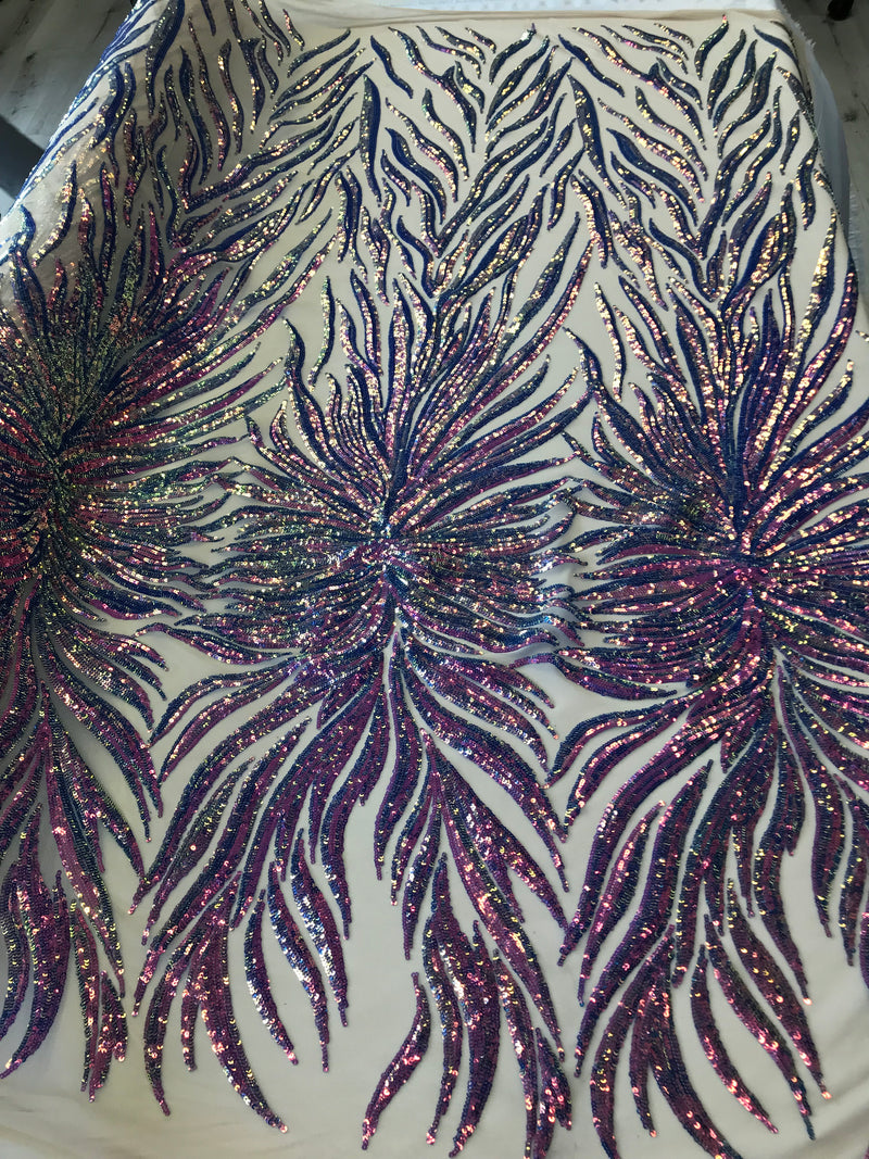 Phoenix Feather Sequins - Iridescent Lavender - 4 Way Stretch Phoenix Pattern Fashion Design Fabric