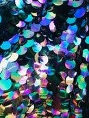 Circle Sequins - Iridescent Black - Multi-Color Big Sequins On Mesh Fabric Sold By The Yard