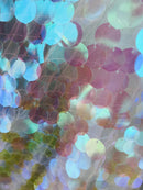 Circle Sequins - Iridescent Pink - Multi-Color Big Sequins On Mesh Fabric Sold By The Yard