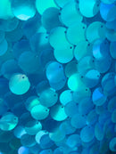 Circle Sequins - Turquoise - Multi-Color Big Sequins On Mesh Fabric Sold By The Yard
