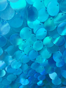 Circle Sequins - Turquoise - Multi-Color Big Sequins On Mesh Fabric Sold By The Yard