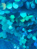 Circle Sequins - Turquoise - Multi-Color Big Sequins On Mesh Fabric Sold By The Yard