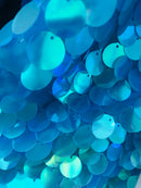 Circle Sequins - Turquoise - Multi-Color Big Sequins On Mesh Fabric Sold By The Yard