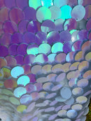 Circle Sequins - Iridescent Lilac - Multi-Color Big Sequins On Mesh Fabric Sold By The Yard