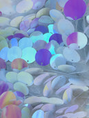 Circle Sequins - Iridescent Lilac - Multi-Color Big Sequins On Mesh Fabric Sold By The Yard