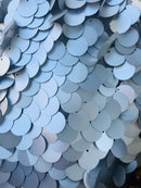 Circle Sequins - Matte Silver -  Big Sequins On Mesh Fabric Sold By The Yard