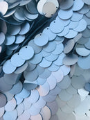 Circle Sequins - Matte Silver -  Big Sequins On Mesh Fabric Sold By The Yard