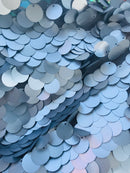 Circle Sequins - Matte Silver -  Big Sequins On Mesh Fabric Sold By The Yard