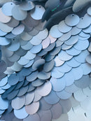 Circle Sequins - Matte Silver -  Big Sequins On Mesh Fabric Sold By The Yard