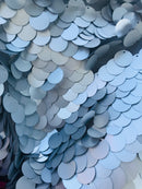 Circle Sequins - Matte Silver -  Big Sequins On Mesh Fabric Sold By The Yard