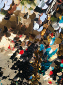 Circle Sequins -  Iridescent Gold - Multi-Color Big Sequins On Mesh Fabric Sold By The Yard