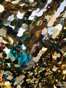 Circle Sequins -  Iridescent Gold - Multi-Color Big Sequins On Mesh Fabric Sold By The Yard