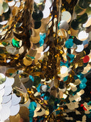 Circle Sequins -  Iridescent Gold - Multi-Color Big Sequins On Mesh Fabric Sold By The Yard