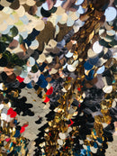 Circle Sequins -  Iridescent Gold - Multi-Color Big Sequins On Mesh Fabric Sold By The Yard