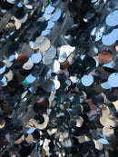 Circle Sequins - Shiny Silver - Multi-Color Big Sequins On Mesh Fabric Sold By The Yard