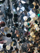 Circle Sequins - Shiny Silver - Multi-Color Big Sequins On Mesh Fabric Sold By The Yard