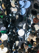 Circle Sequins - Shiny Silver - Multi-Color Big Sequins On Mesh Fabric Sold By The Yard
