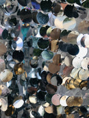 Circle Sequins - Shiny Silver - Multi-Color Big Sequins On Mesh Fabric Sold By The Yard