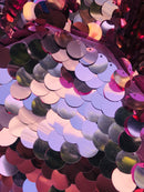 Circle Sequins - Dusty Rose - Multi-Color Big Sequins On Mesh Fabric Sold By The Yard