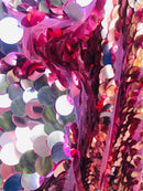 Circle Sequins - Dusty Rose - Multi-Color Big Sequins On Mesh Fabric Sold By The Yard