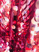 Circle Sequins - Dusty Rose - Multi-Color Big Sequins On Mesh Fabric Sold By The Yard