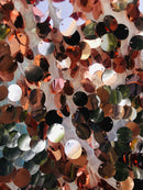 Circle Sequins -  Iridescent Rose Gold - Multi-Color Big Sequins On Mesh Fabric Sold By The Yard