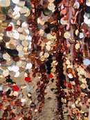 Circle Sequins -  Iridescent Rose Gold - Multi-Color Big Sequins On Mesh Fabric Sold By The Yard