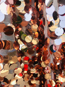 Circle Sequins -  Iridescent Rose Gold - Multi-Color Big Sequins On Mesh Fabric Sold By The Yard