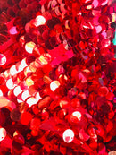 Circle Sequins - Red - Multi-Color Big Sequins On Mesh Fabric Sold By The Yard