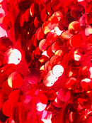 Circle Sequins - Red - Multi-Color Big Sequins On Mesh Fabric Sold By The Yard