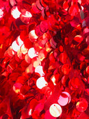 Circle Sequins - Red - Multi-Color Big Sequins On Mesh Fabric Sold By The Yard