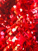 Circle Sequins - Red - Multi-Color Big Sequins On Mesh Fabric Sold By The Yard