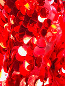 Circle Sequins - Red - Multi-Color Big Sequins On Mesh Fabric Sold By The Yard