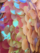 Circle Sequins - Iridescent Peach - Multi-Color Big Sequins On Mesh Fabric Sold By The Yard