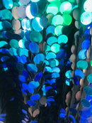 Circle Sequins - Iridescent Blue - Multi-Color Big Sequins On Mesh Fabric Sold By The Yard