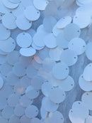 Circle Sequins - Matte White -  Big Sequins On Mesh Fabric Sold By The Yard