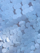 Circle Sequins - Matte White -  Big Sequins On Mesh Fabric Sold By The Yard