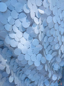 Circle Sequins - Matte White -  Big Sequins On Mesh Fabric Sold By The Yard