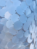 Circle Sequins - Matte White -  Big Sequins On Mesh Fabric Sold By The Yard