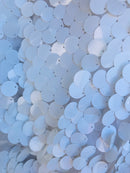 Circle Sequins - Matte White -  Big Sequins On Mesh Fabric Sold By The Yard