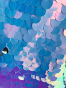 Circle Sequins - Iridescent Unicorn - Multi-Color Big Sequins On Mesh Fabric Sold By The Yard