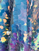 Circle Sequins - Iridescent Unicorn - Multi-Color Big Sequins On Mesh Fabric Sold By The Yard